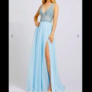 Mac Duggal PromBeaded Plunging Halter A-Line Gown
